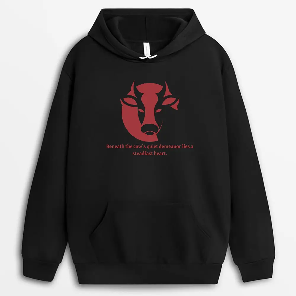 Beneath The Cows Quiet Demeanor Lies A Steadfast Heart Viextee Hoodie - Black