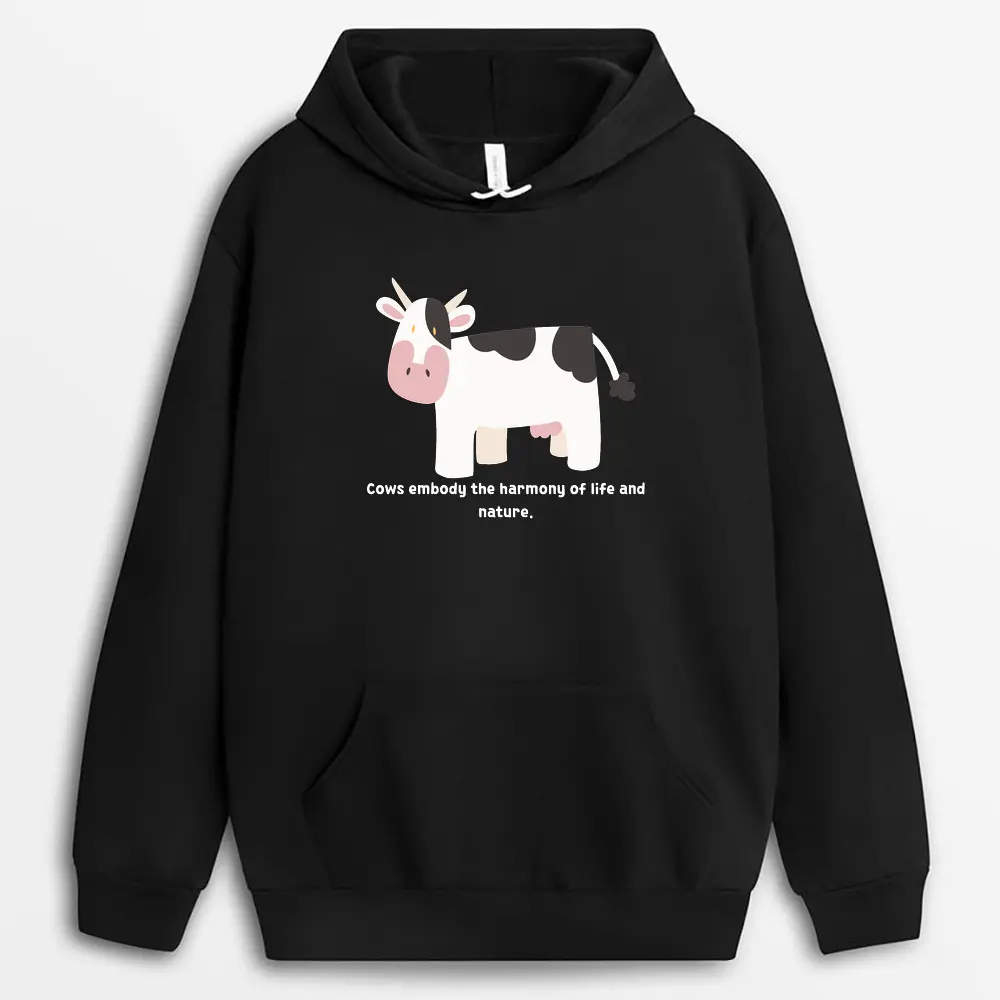 Cows Embody The Harmony Of Life And Nature Viextee Hoodie - Black