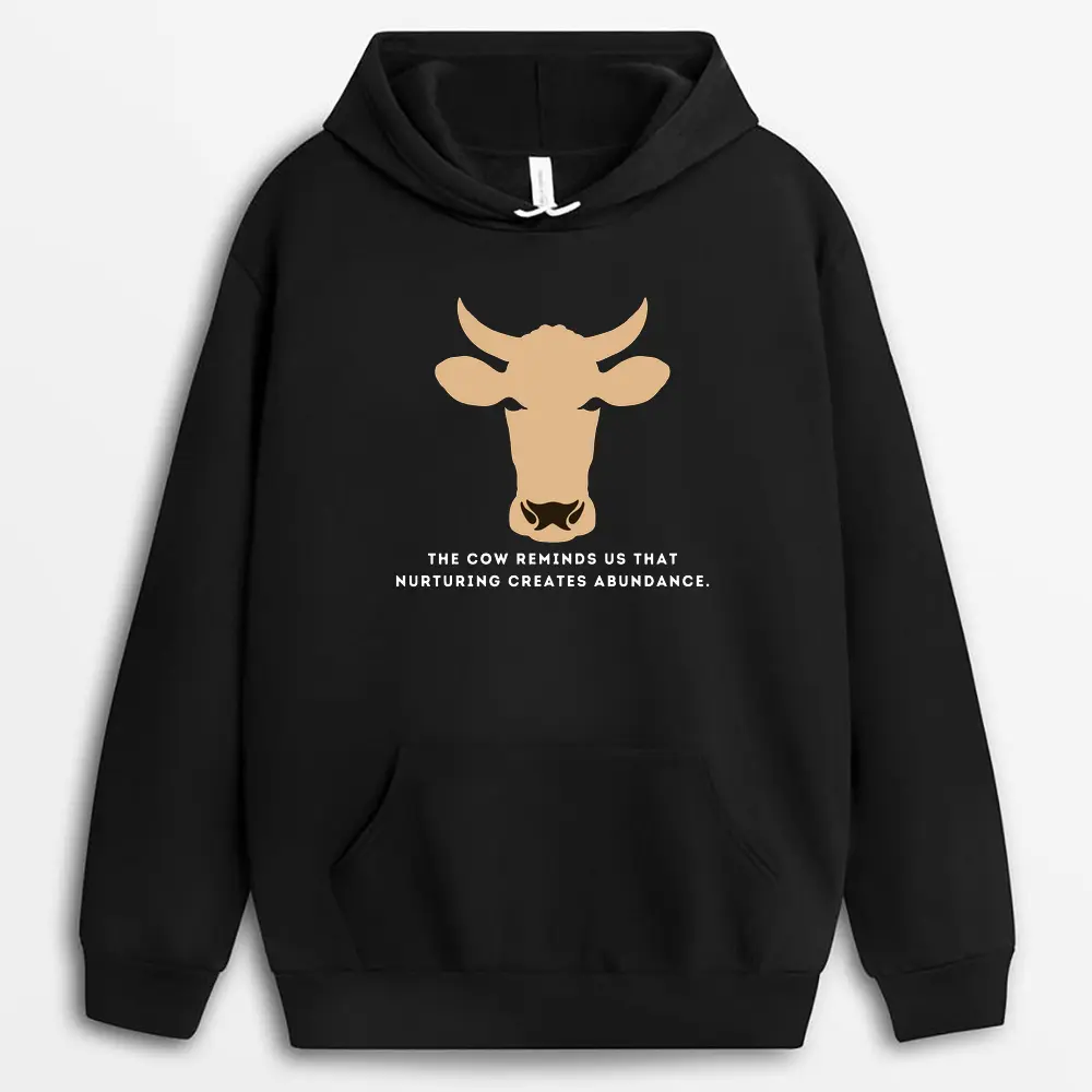 The Cow Reminds Us That Nurturing Creates Abundance Viextee Hoodie - Black